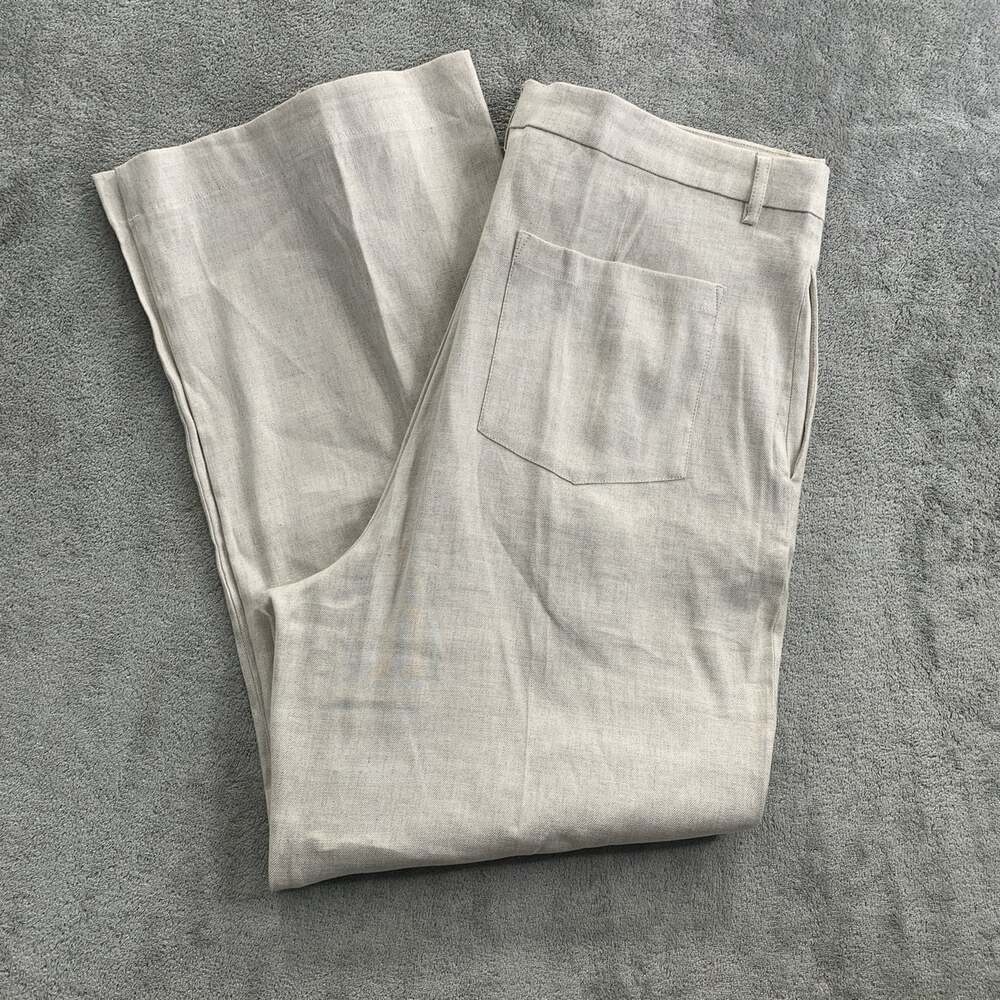 Peruvian Connection Bartlett Trousers Womens 14 Linen Blend Minimalist Wide Leg